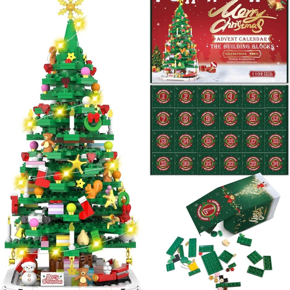 Advent Calendar 2025 Christmas Tree Building Toy Set with LED light, Christmas C